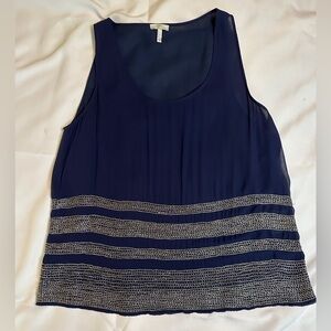 Joie Navy Silk Beaded Tank Top, Size Large
